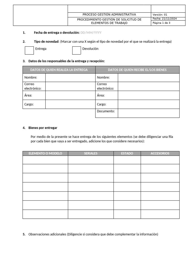 Acta de Entrega de Equipos de Trabajo | PDF