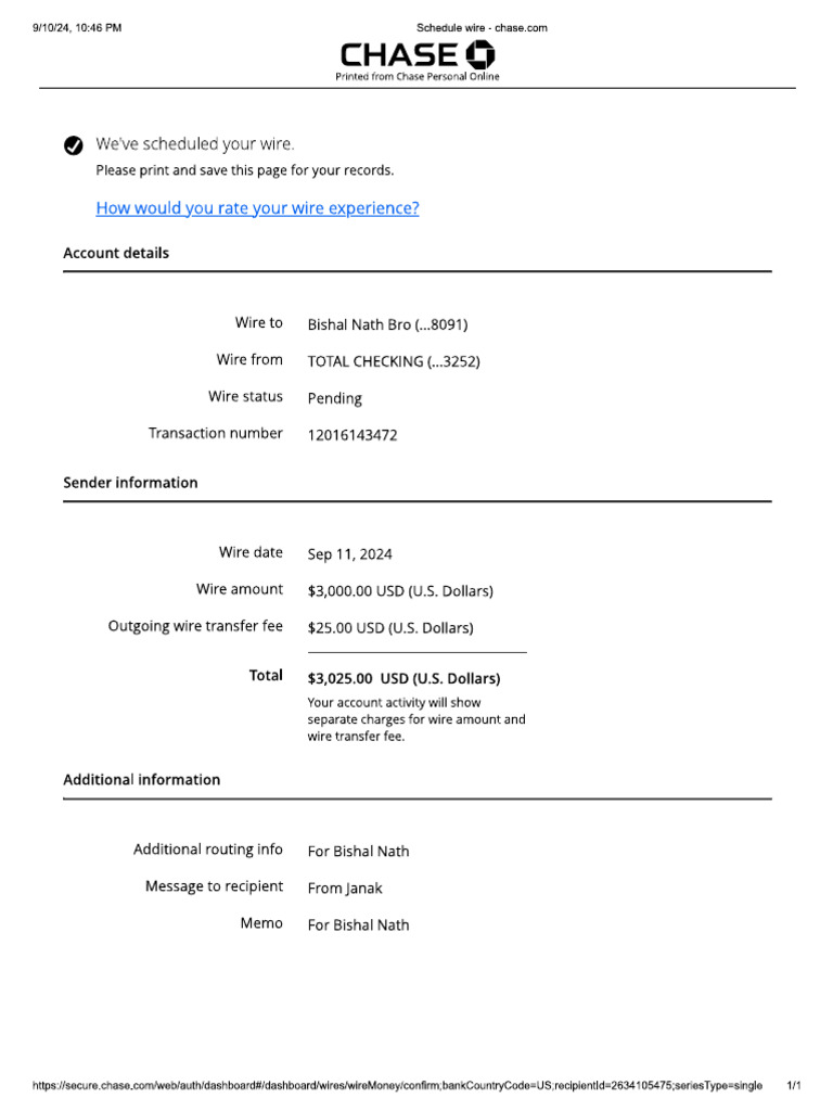 Wire Transfer Receipt Janak | PDF
