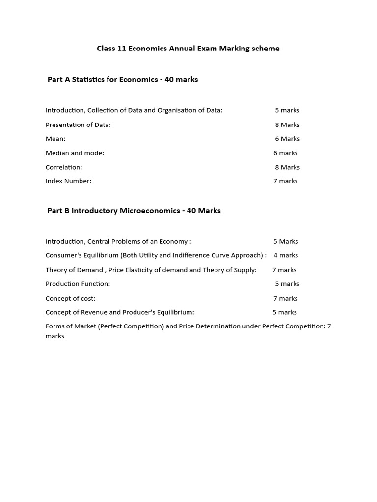 Class 11 Economics Annual Exam Marking scheme 2023-24 | PDF
