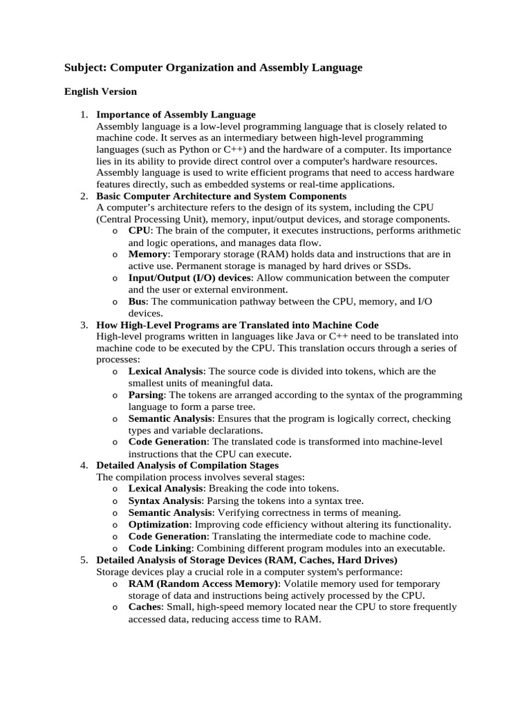 8 Week Detailed Notes Of Computer Organization And Assembly Language Pdf