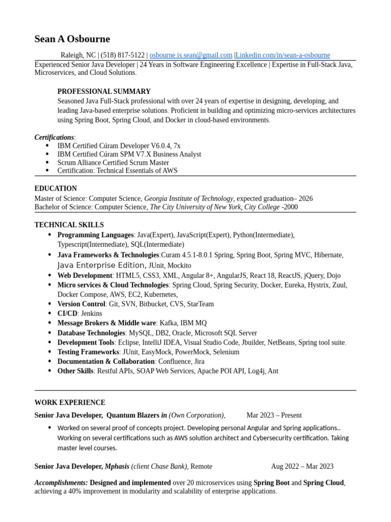 Senior Java Developer with 24 Years Experience | PDF | Ibm Db2 | Java ...