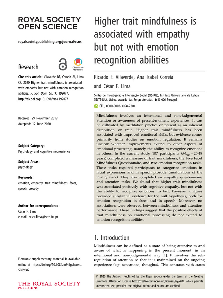 Higher Trait Mindfulness Is Associated With Empathy But Not With ...