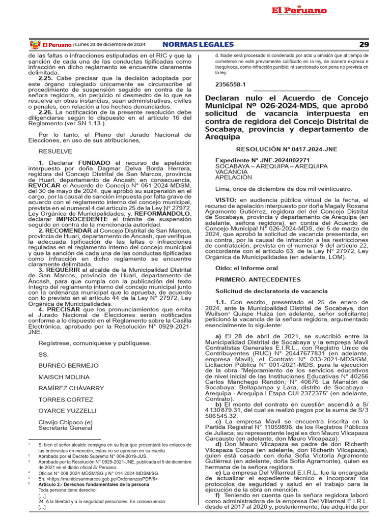 Revocación de suspensión de regidora en Perú | PDF | Caso de ley | Perú