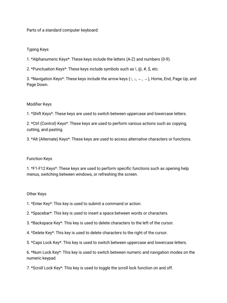 Parts of the Keyboard | PDF | Computer Keyboard | Input/Output