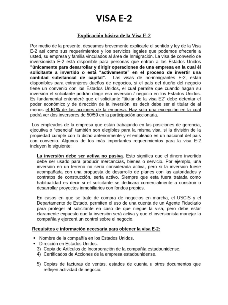 E2 Explicacion y Requisitos - 2020 | PDF | Visa de viaje | Business