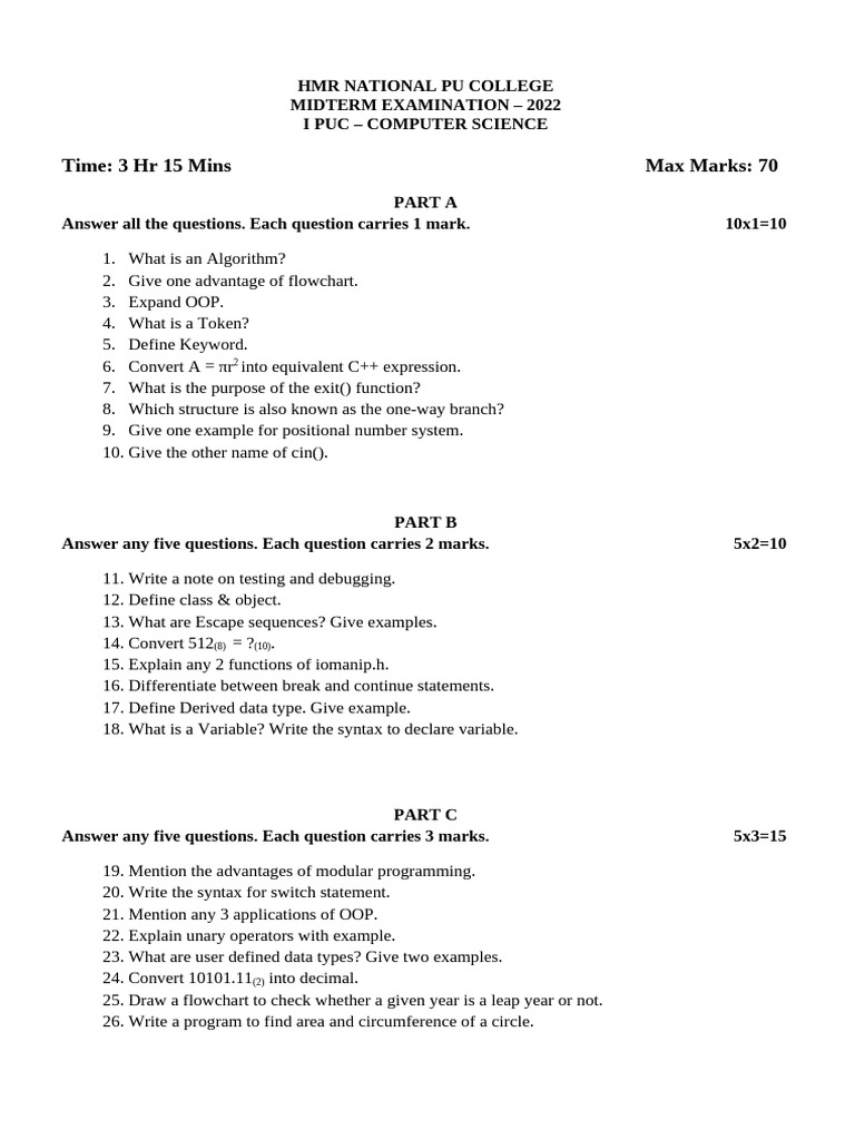 Midterm Paper - 1pu | PDF | Computer Program | Programming
