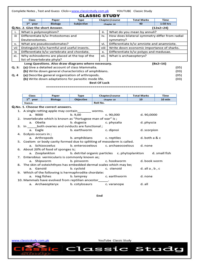 1st Year Bio CH 10 | PDF
