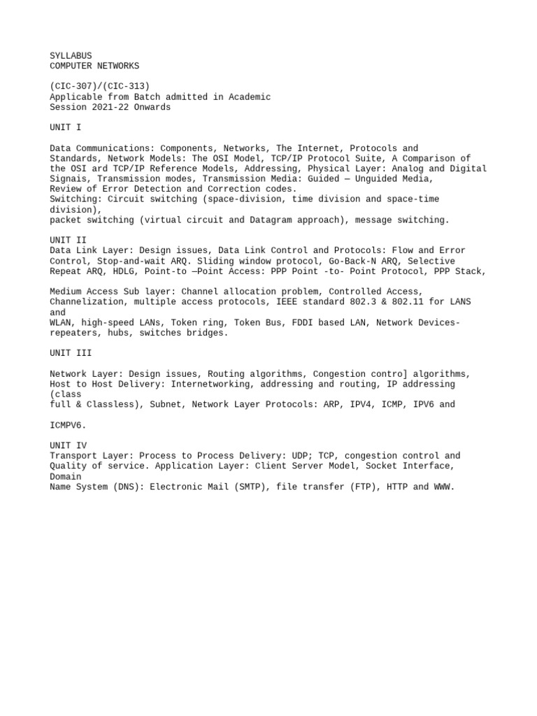 Computer Networks Syllabus Overview | PDF | Computer Network | Internet ...