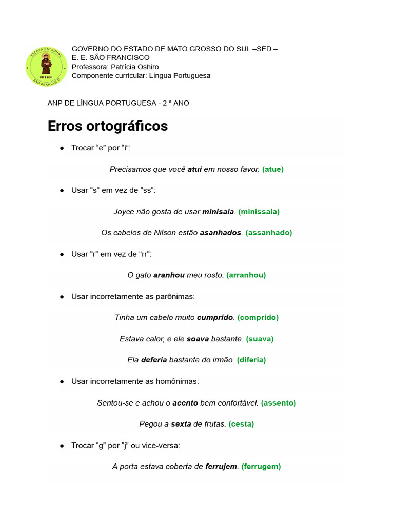 Erros Ortográficos Comuns em Português | PDF