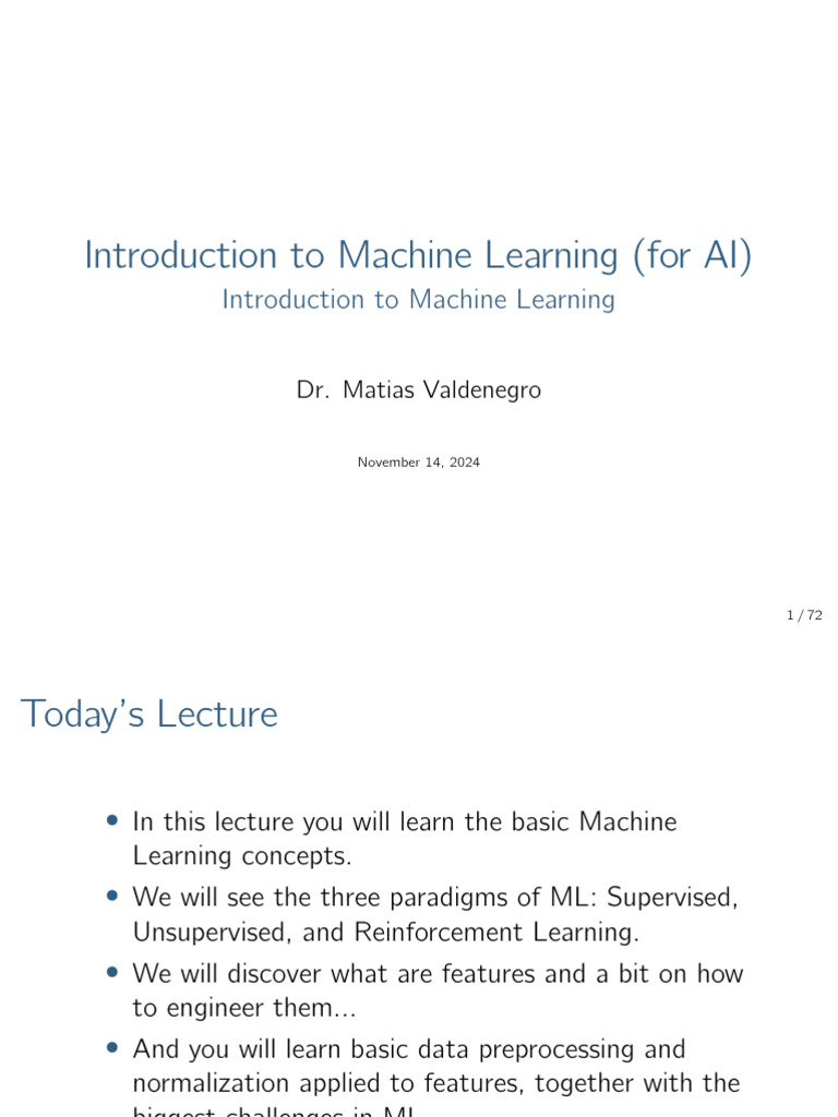 Lecture2 Introduction ML | PDF | Machine Learning | Principal Component ...
