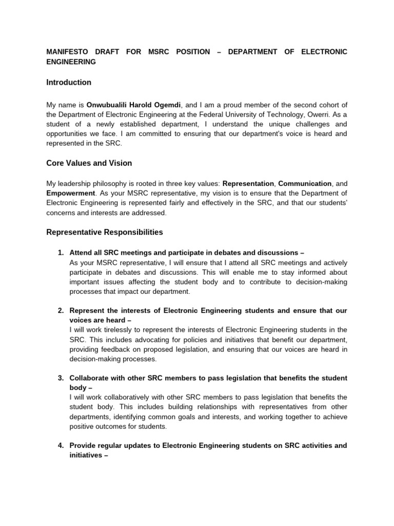 Manifesto Draft For MSRC Position - Department of Electronic ...