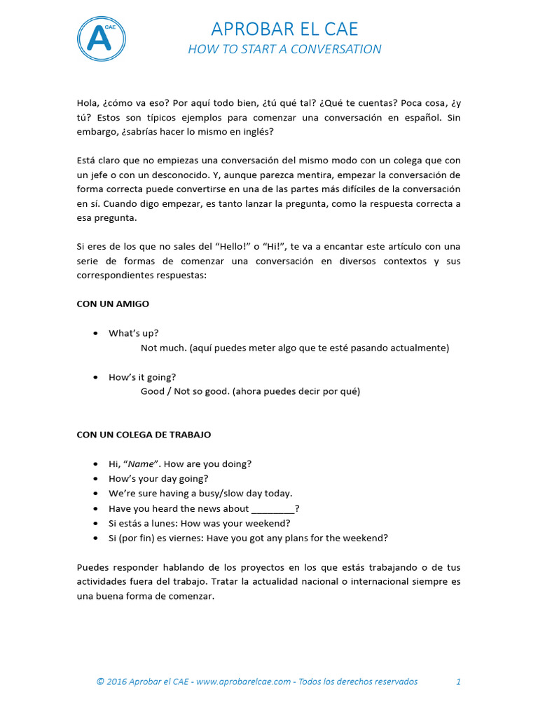 How to Start a Conversation | PDF