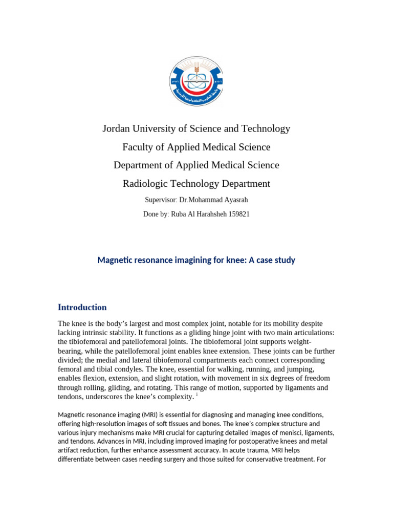 MRI Case Study: Knee Osteoarthritis Analysis | PDF | Knee | Diseases ...