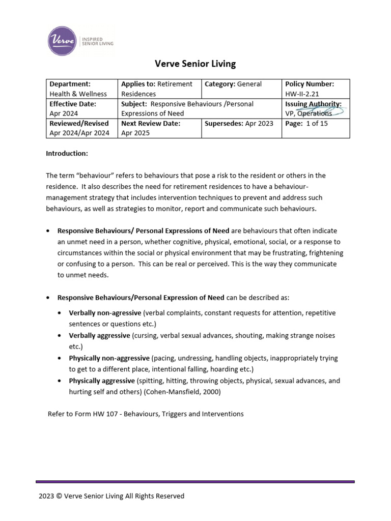 HW-II-2.21 Responsive Behaviours Personal Expressions of Need | PDF ...