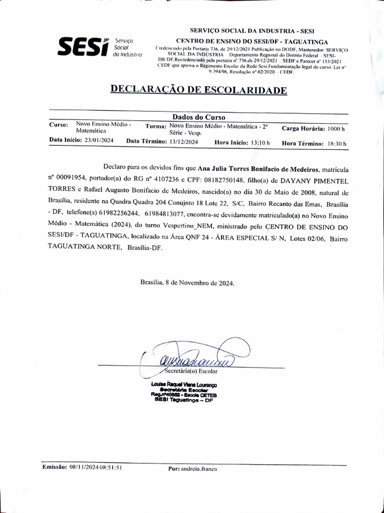 Declara%c3%a7%c3%a3o de Escolaridade | PDF