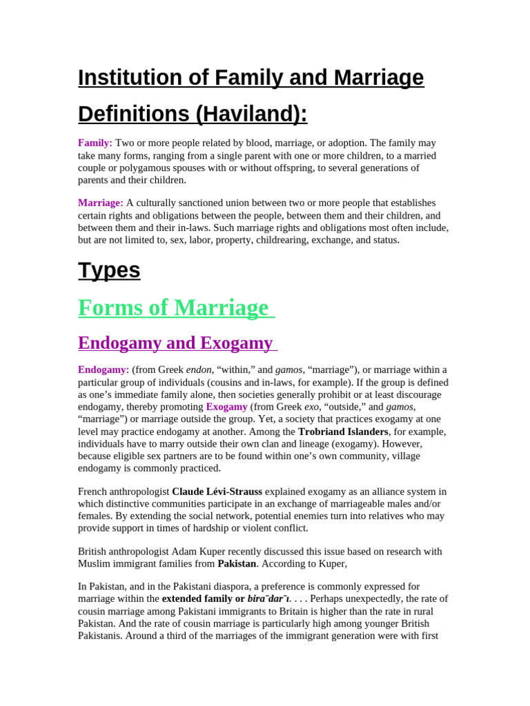 Family and Marriage Definitions Explained | PDF | Marriage | Inbreeding
