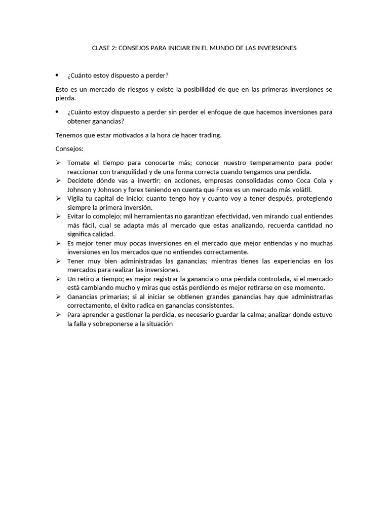 Clase 2 Consejos para Iniciar en El Mundo de Las Inversiones | PDF