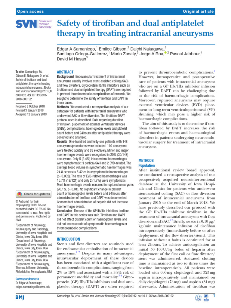 Safety of Tirofiban and Dual Antiplatelet Therapy | PDF ...