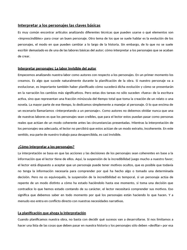 Claves para interpretar personajes | PDF | Amor | Autor