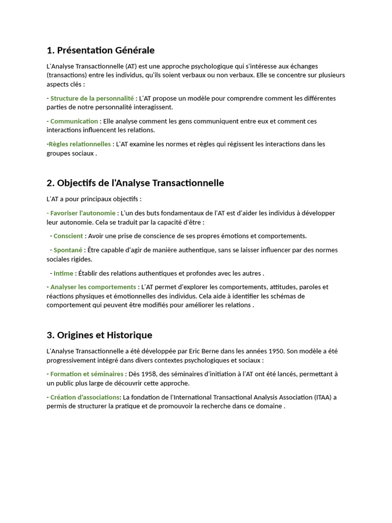 Résumé de l'Analyse Transactionnelle | PDF | Psychologie | Concept de ...