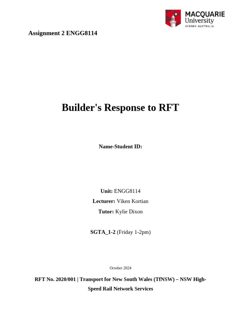 Builder's Response to NSW High-Speed Rail RFT | PDF | Occupational ...