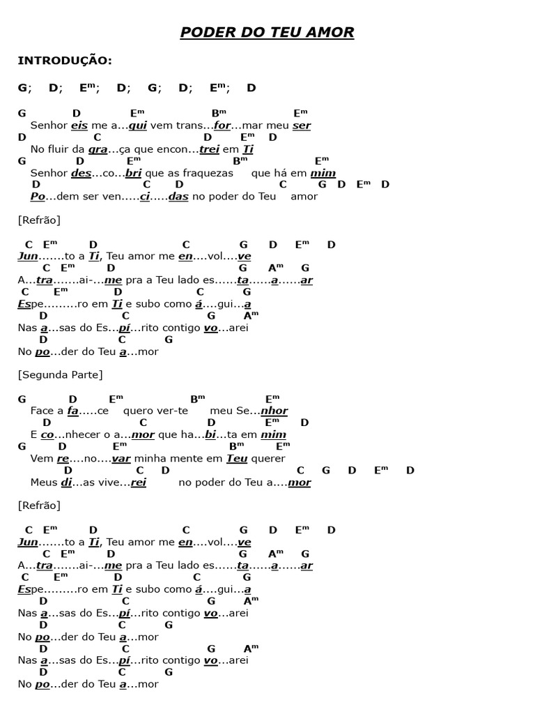 Poder do Teu Amor: Letra e Cifras | PDF