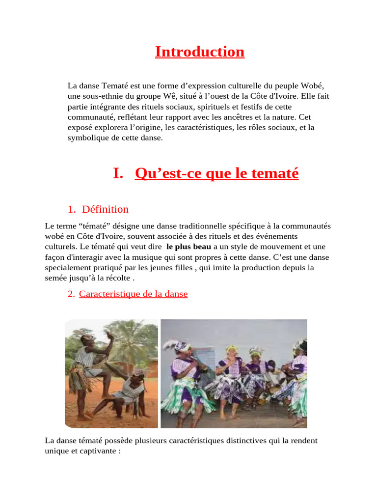 Danse Tematé : Culture Wobé en Côte d'Ivoire | PDF