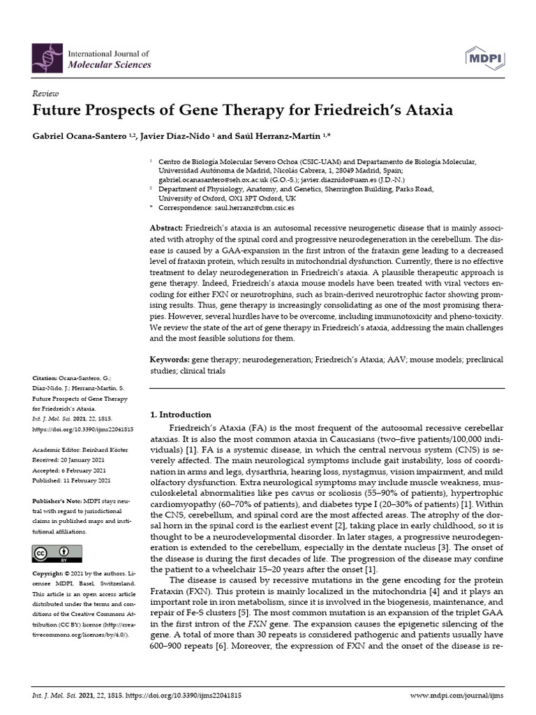 Future Prospects of Gene Therapy For Friedreichs | PDF | Viral Vector ...