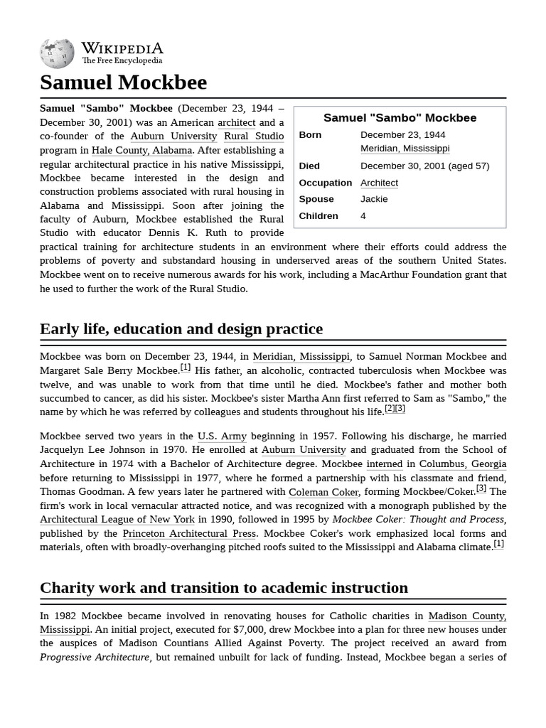 Samuel Mockbee: Rural Studio Founder | PDF