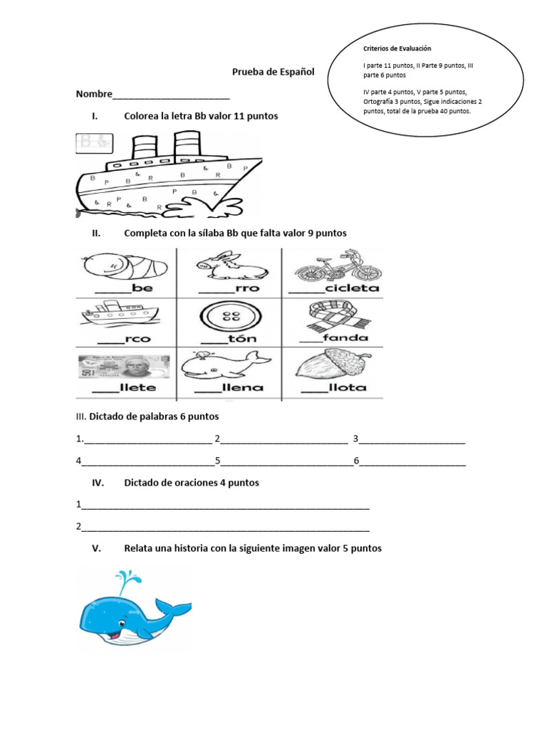 Prueba de Español Letra BB | PDF