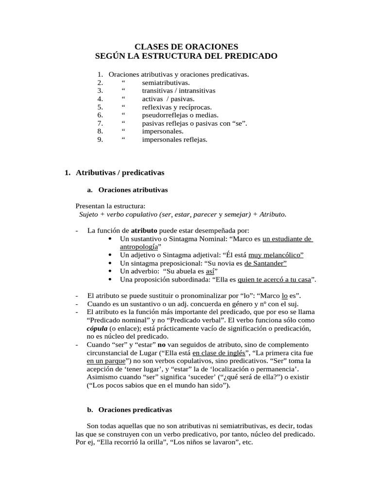 Clases de Oraciones Según La Estructura Del Predicado. Teoría | PDF ...