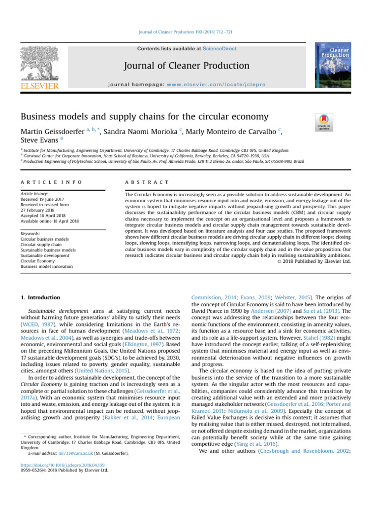 Business Models and Supply Chains For The Circular Economy | PDF ...