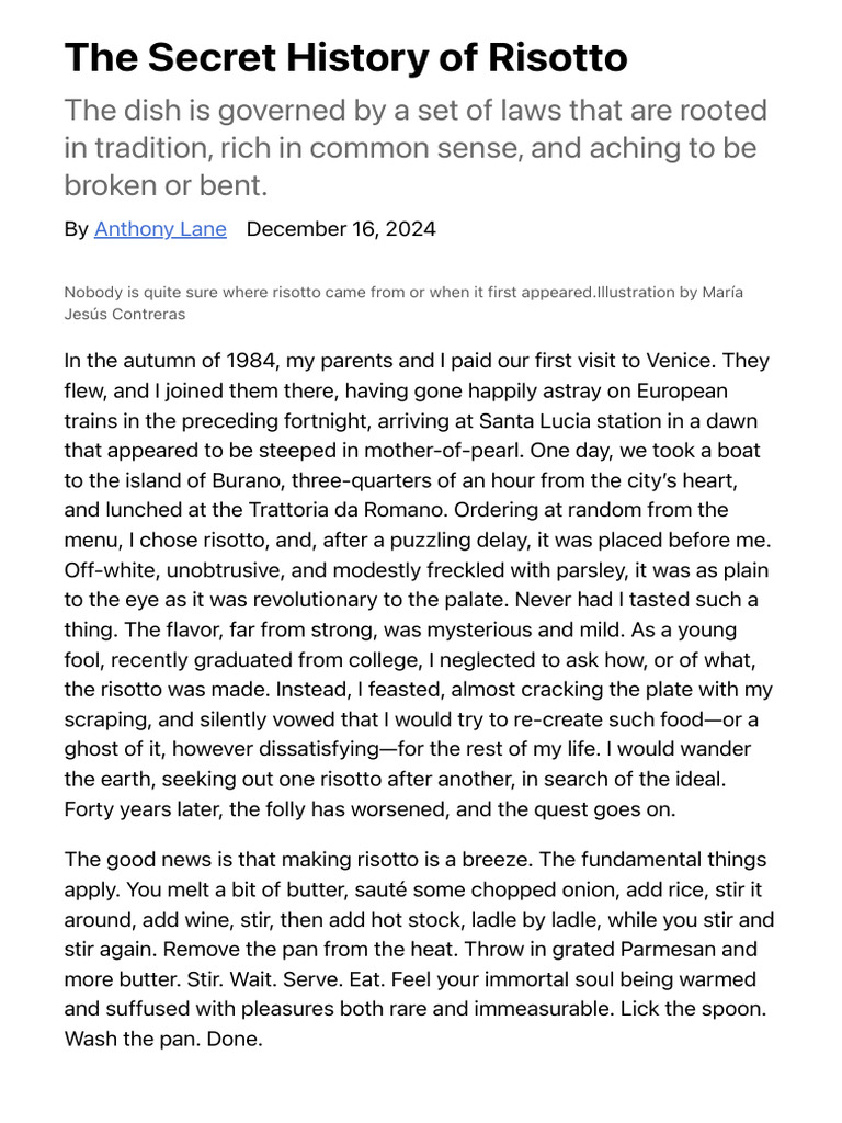The Secret History of Risotto - The New Yorker | PDF | Foods