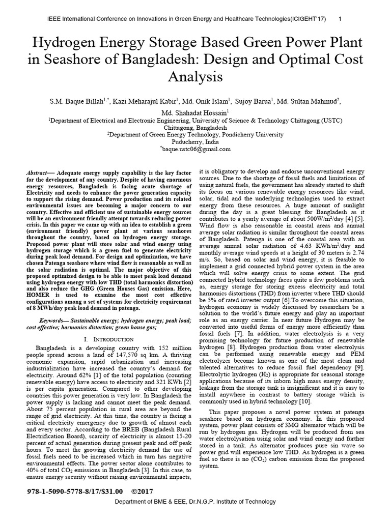 Hydrogen Energy Storage Based Green Powe | PDF | Energy Storage ...