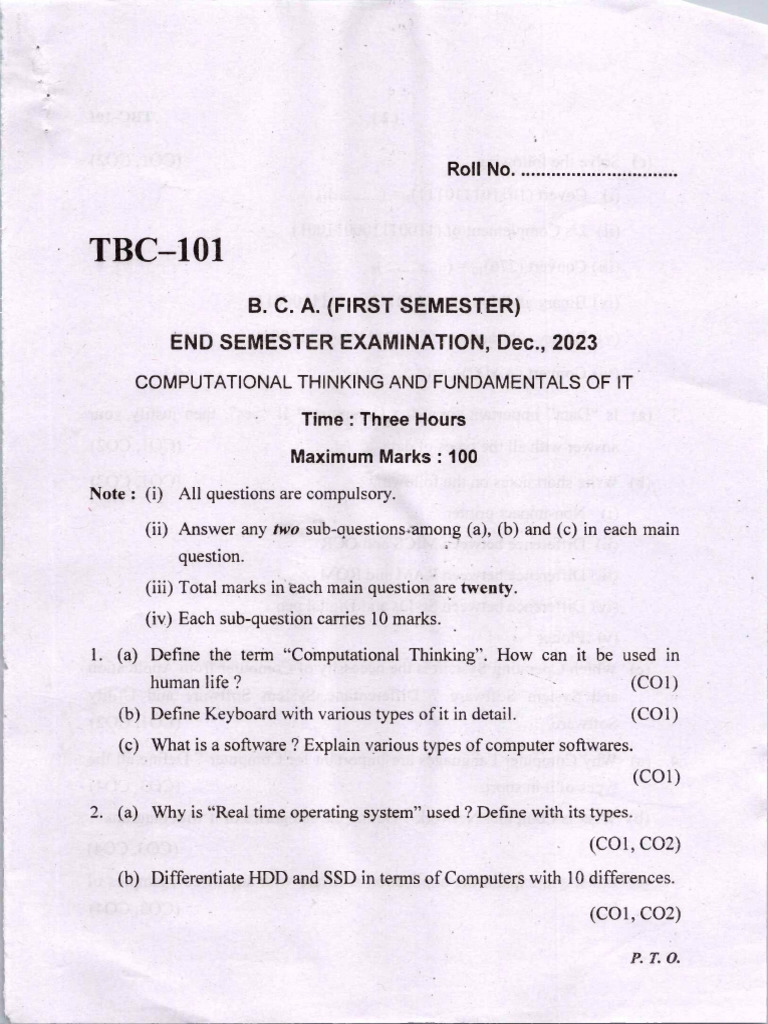 Bca BSC Cs BSC It First Sem Dec End Term 2023 | PDF | Logic Gate ...