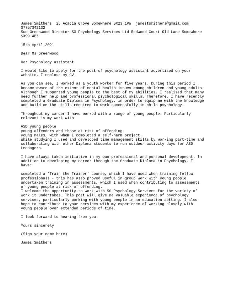 Application for Psychology Assistant Role | PDF