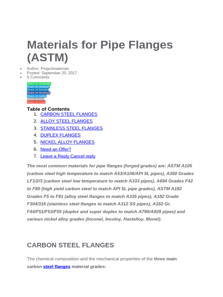 Materials For Pipe Flanges ANSI or ASME | PDF | Stainless Steel | Steel