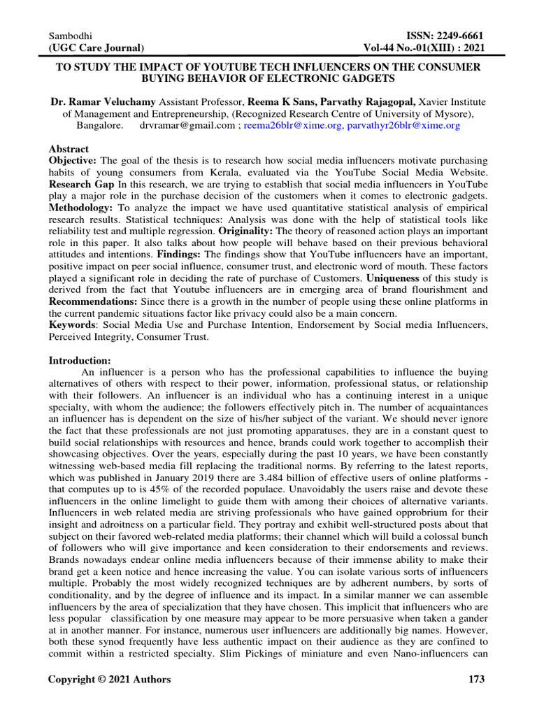 To Study The Impact of Youtube Tech Infl | PDF | Social Media | Popular ...