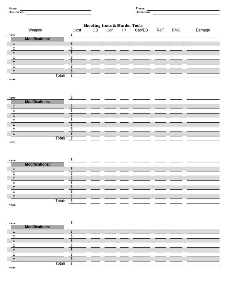 Weapon Cost and Modifications Tracker | PDF