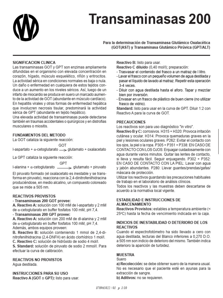 Determinación de Transaminasas GOT y GPT | PDF | Transaminasa
