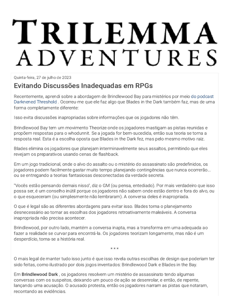 Avoiding Inapt Discussions in RPGs | PDF