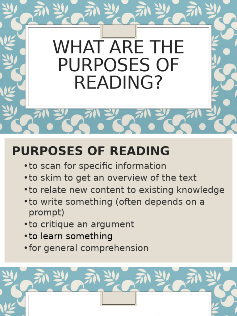 Purposes and Strategies of Reading | PDF | Reading Comprehension ...