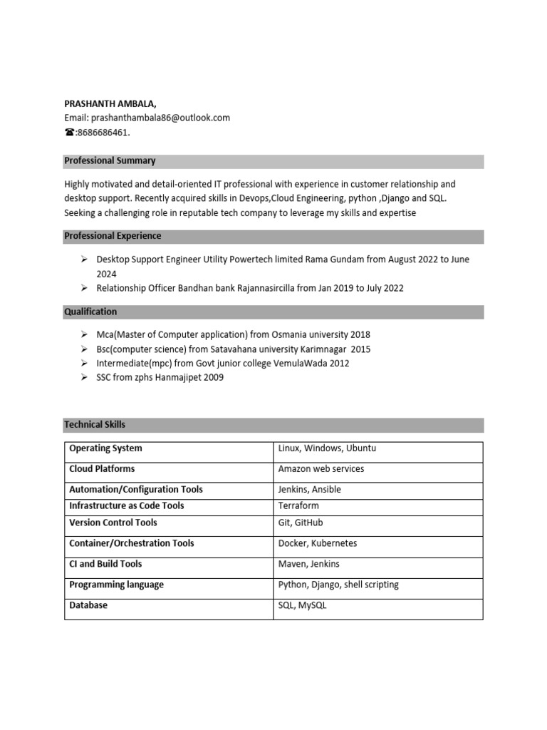 IT Professional with DevOps & Cloud Skills | PDF | Computing | Software ...
