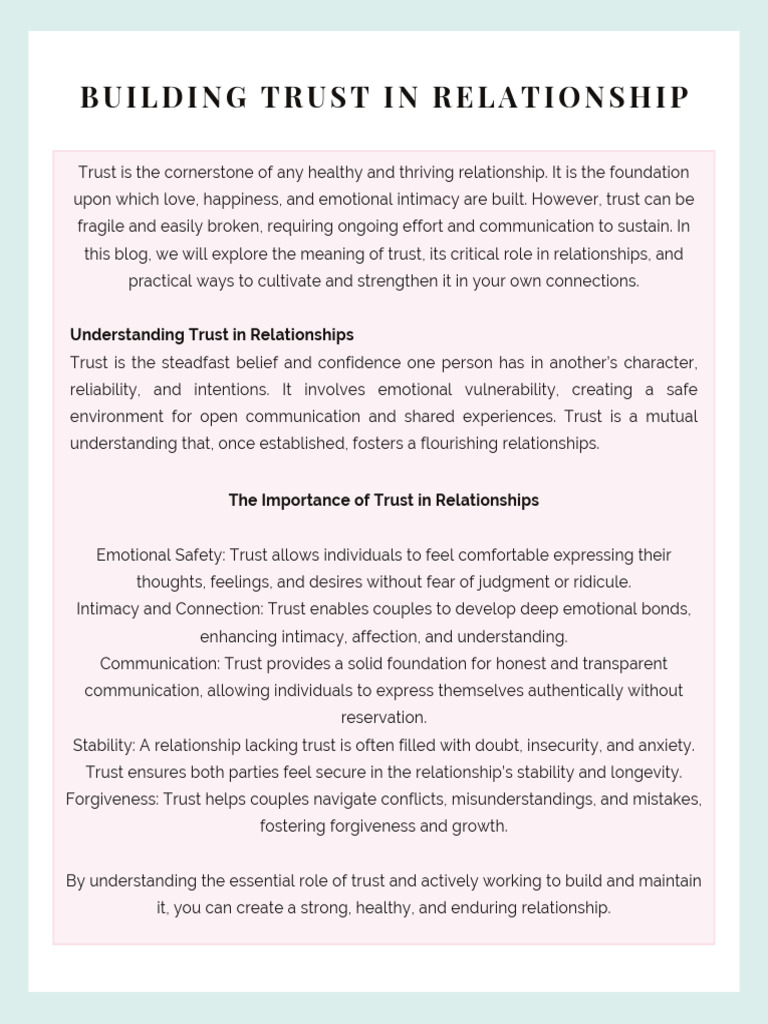 Building Trust in Relationships | PDF | Intimate Relationships | Psychology
