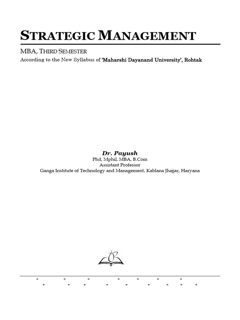Strategic Management Full Book | PDF | Strategic Management | Policy