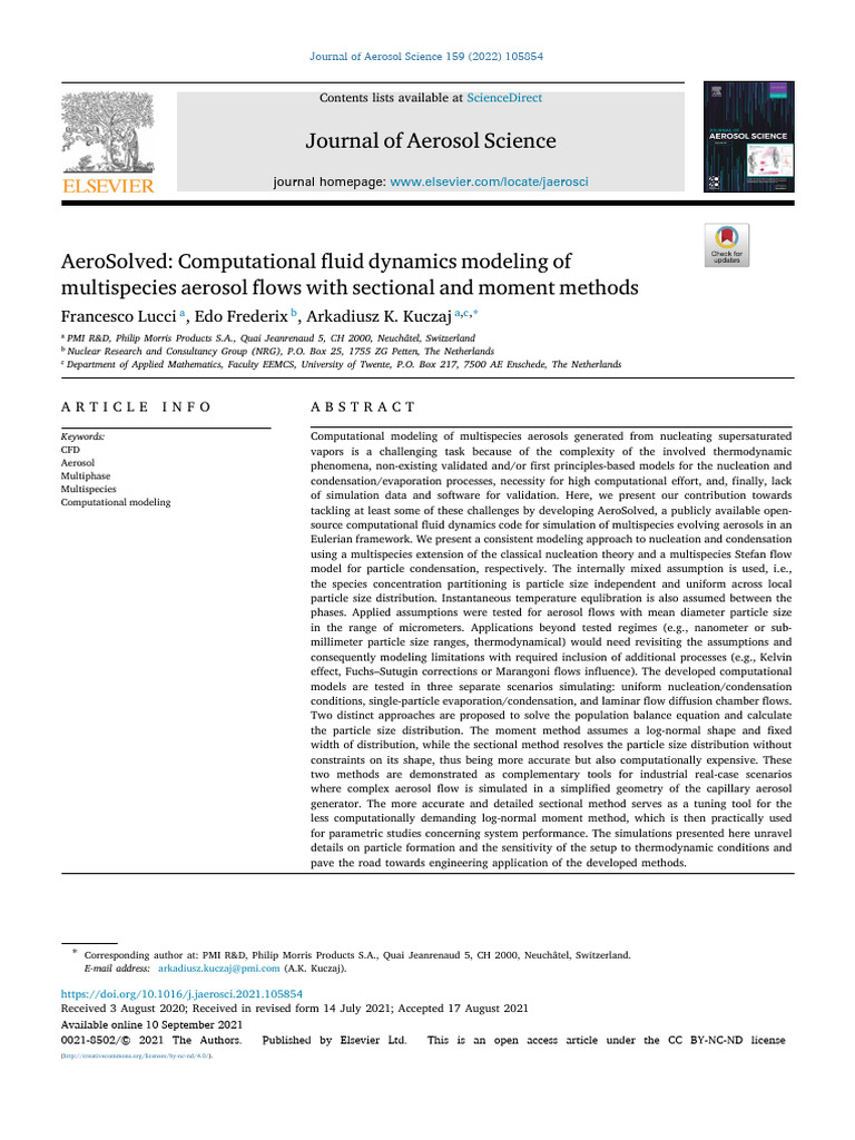 AeroSolved - Computational Fluid Dynamics Modeling of | PDF | Aerosol ...