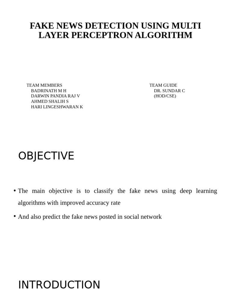 Fake News Detection with MLP Algorithm | PDF | Deep Learning | Machine ...