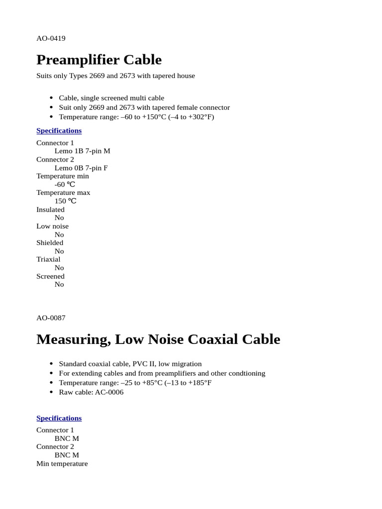 Preamplifier Cable for Types 2669 & 2673 | PDF