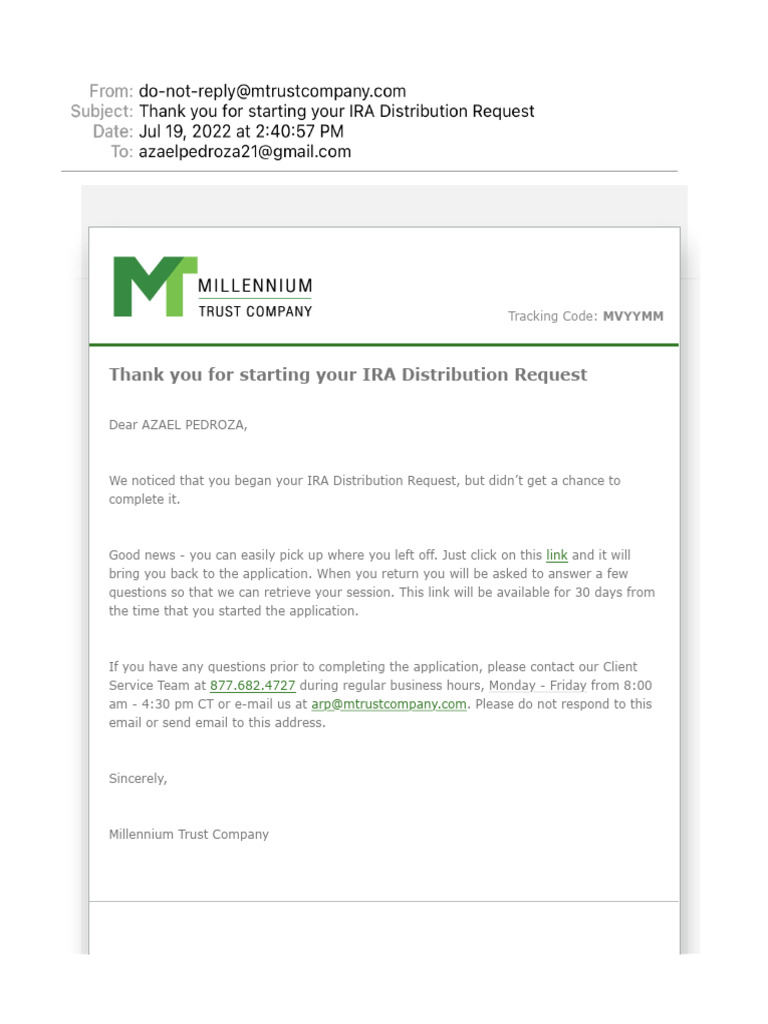 Thank You For Starting Your IRA Distribution Request 2 | PDF