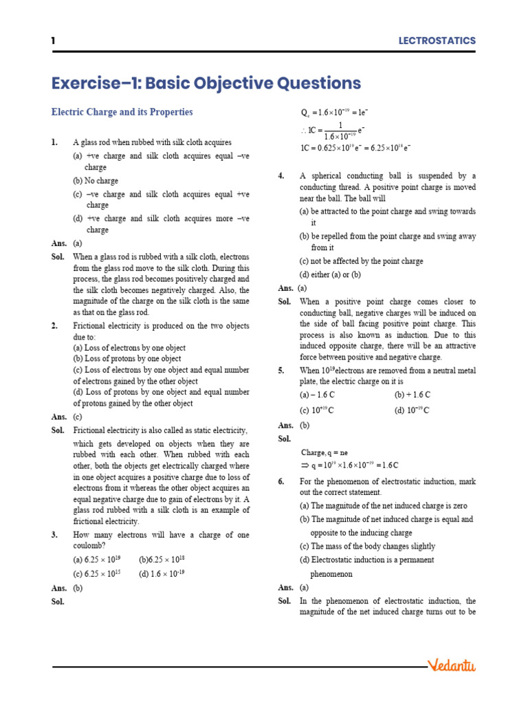 Electrostatics Exercise Questions | PDF | Electric Charge | Electrostatics